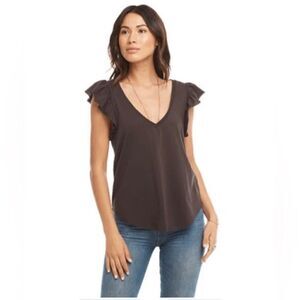 Chaser | Vintage Jersey Flutter Sleeve Vneck Top| S